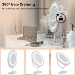 Kosmetikspiegel mit 25 cm Durchmesser & Beleuchtung 3-farbiger dimmbarer LED-Spiegel Weiß