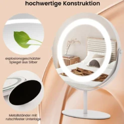 Kosmetikspiegel mit 25 cm Durchmesser & Beleuchtung 3-farbiger dimmbarer LED-Spiegel Weiß