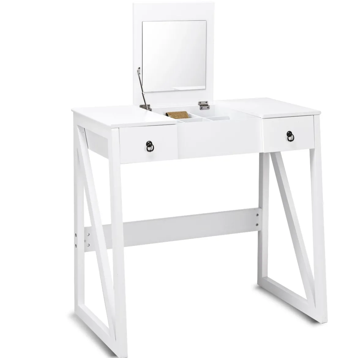 Kosmetiktisch 9 Fächer Multifunktionaler Frisiertisch Schminktisch mit Hocker und Klappspiegel Weiß 80 x 40 x 76 cm