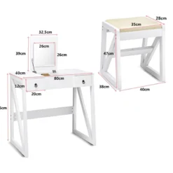 Kosmetiktisch 9 Fächer Multifunktionaler Frisiertisch Schminktisch mit Hocker und Klappspiegel Weiß 80 x 40 x 76 cm
