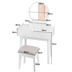 Kosmetiktisch Set 4 Schubladen Schminktisch Frisiertisch mit Hocker und Spiegel Holz