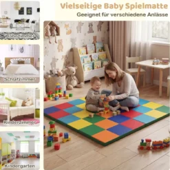 Krabbelteppich für Kleinkinder faltbare Spielmatte mit Kunstleder & weichem Schaumstoff große Bodenmatte Regenbogen