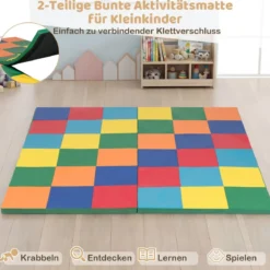 Krabbelteppich für Kleinkinder faltbare Spielmatte mit Kunstleder & weichem Schaumstoff große Bodenmatte Regenbogen