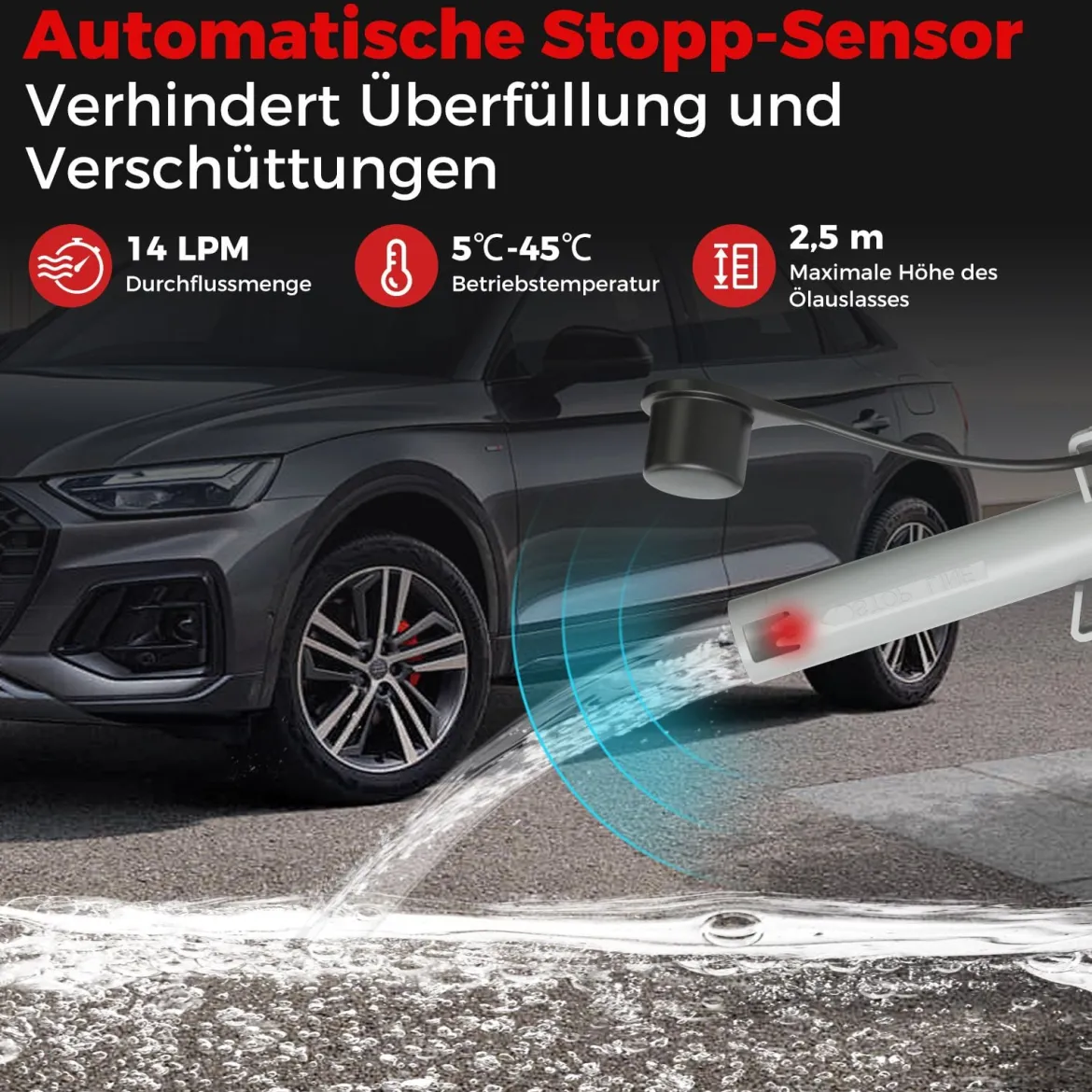 Kraftstoff Umfüllpumpe 3,8 GPM mit Auto-Stopp-Sensor elektrische Kraftstoffpumpe mit 3 Größen Adaptern