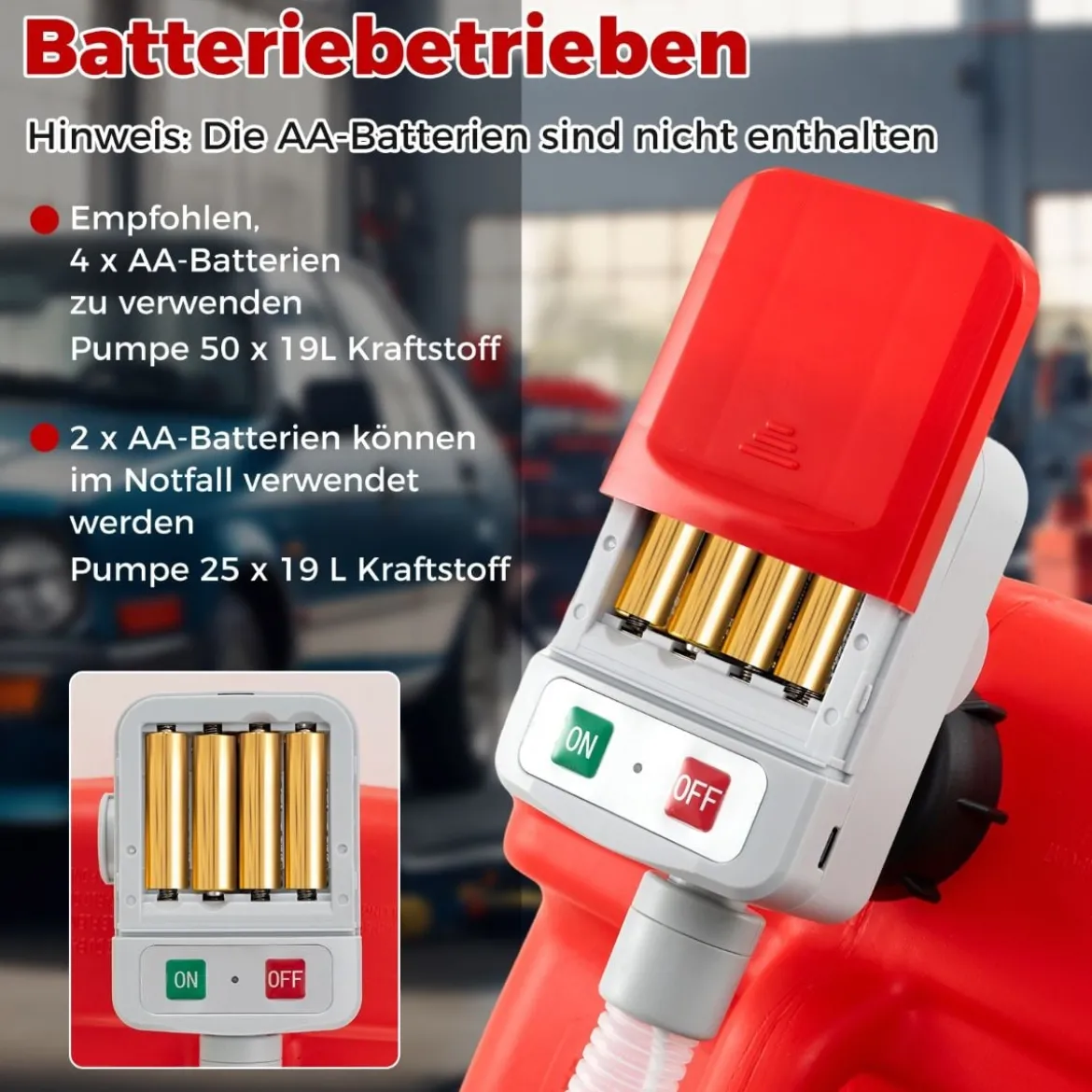 Kraftstoff Umfüllpumpe mit Auto-Stopp-Sensor & 3 Größen Adaptern Elektrische Kraftstoffpumpe