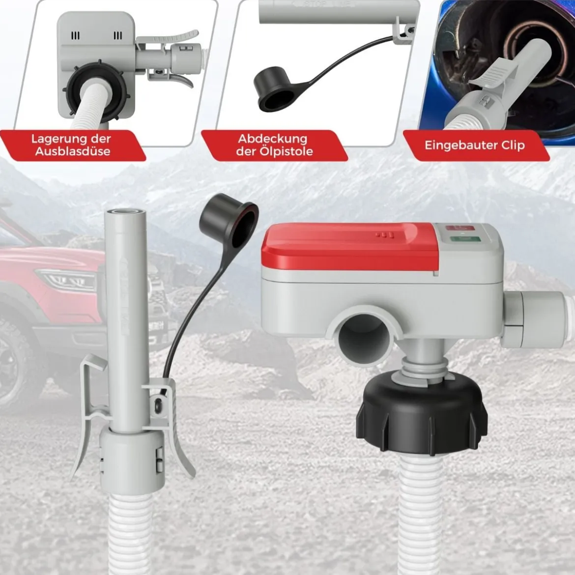 Kraftstoff Umfüllpumpe mit Auto-Stopp-Sensor & 3 Größen Adaptern Elektrische Kraftstoffpumpe