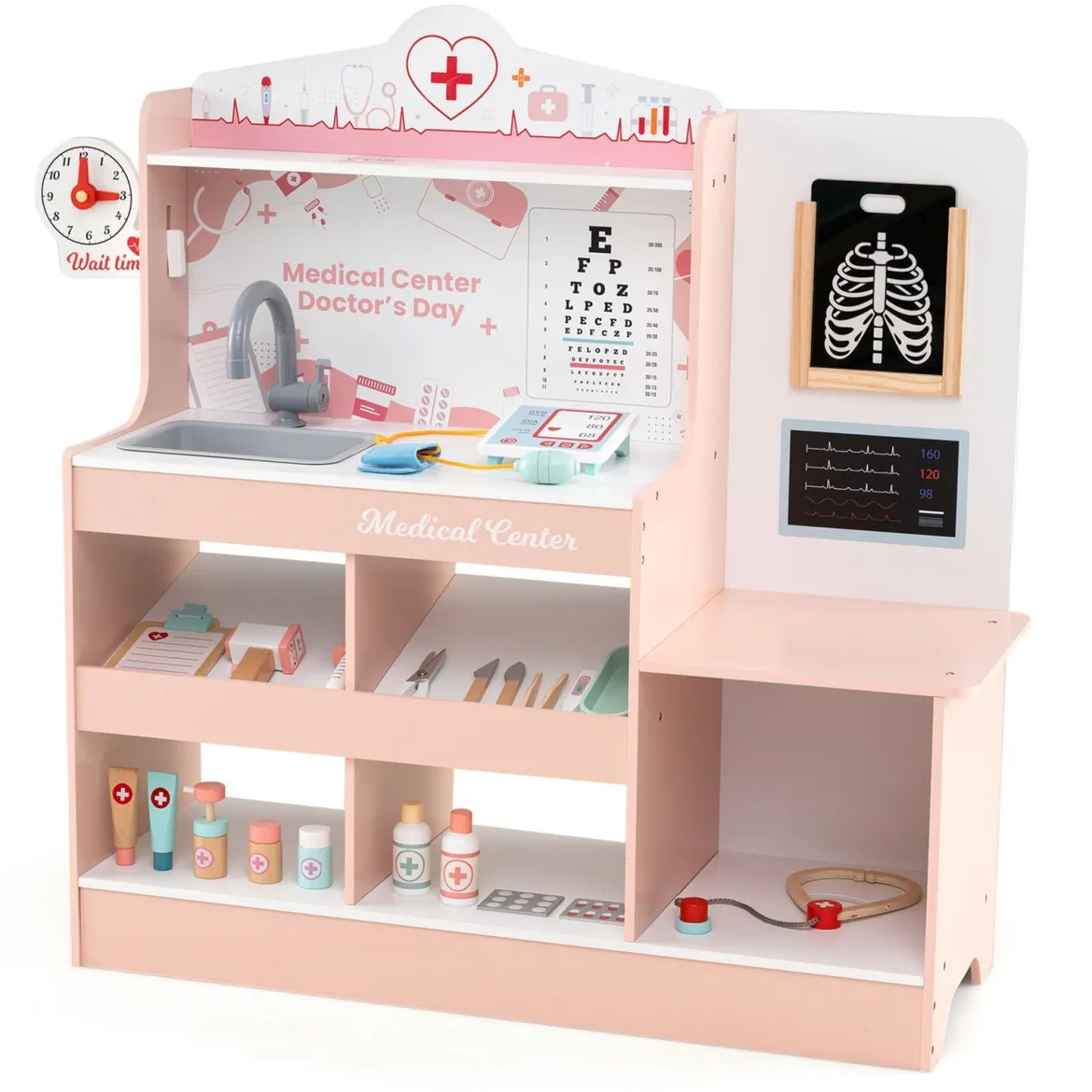 Krankenhaus Spielzeug mit Medizinischen Geräten & 24 Zubehör Holz Doktor-Spielset Rosa