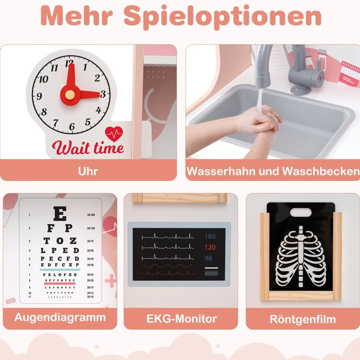 Krankenhaus Spielzeug mit Medizinischen Geräten & 24 Zubehör Holz Doktor-Spielset Rosa