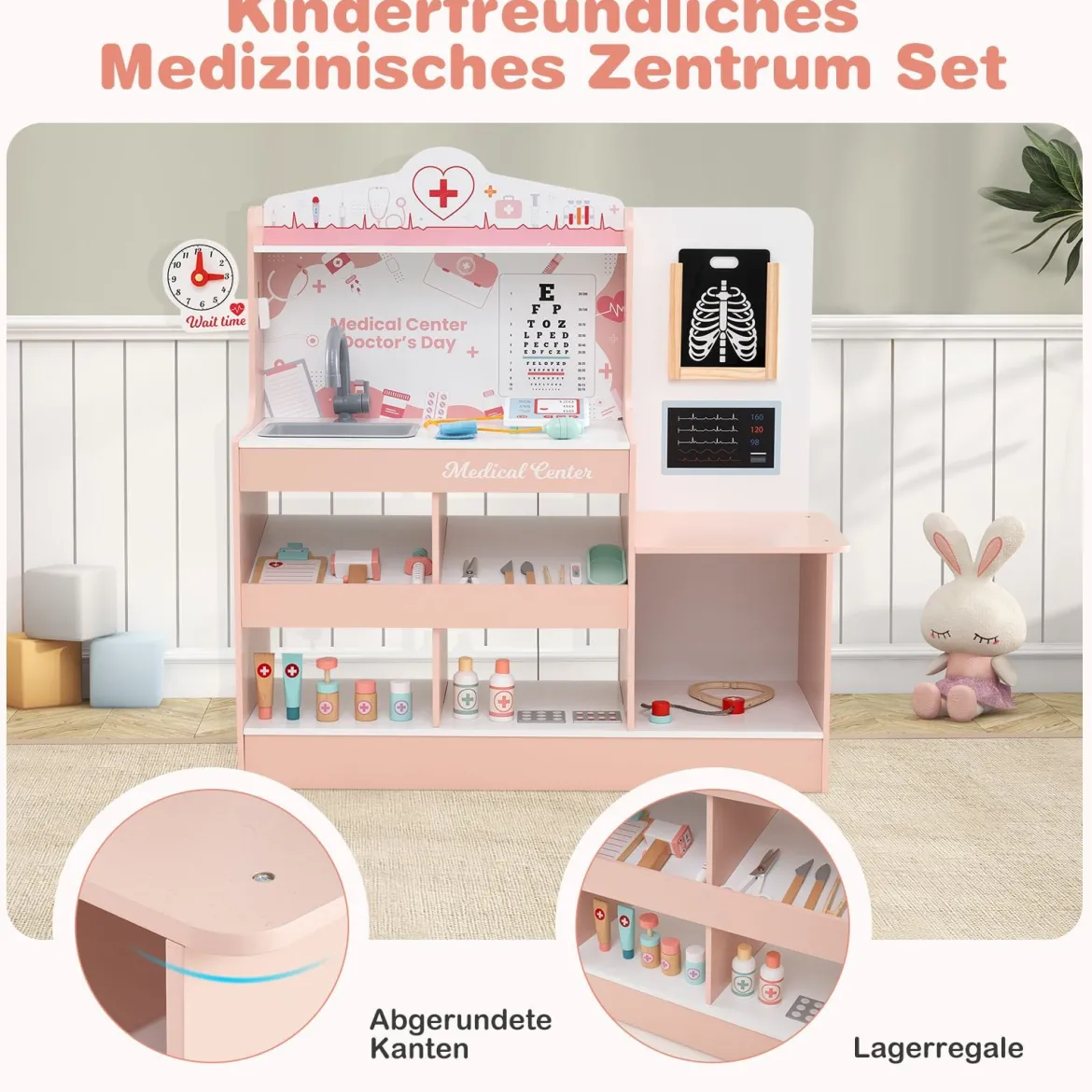 Krankenhaus Spielzeug mit Medizinischen Geräten & 24 Zubehör Holz Doktor-Spielset Rosa