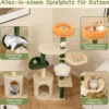 Kratzbaum 114 cm hoch Katzenbaum mit Katzenhöhle blumenförmiger Sitzfläche Grün+Beige