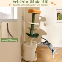 Kratzbaum 114 cm hoch Katzenbaum mit Katzenhöhle blumenförmiger Sitzfläche Grün+Beige