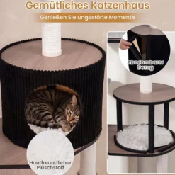 Kratzbaum 155 cm Hoch Vielseitiger Katzenbaum mit Kratzsäulen Weich Gepolsterter Höhle & 3 Plattformen