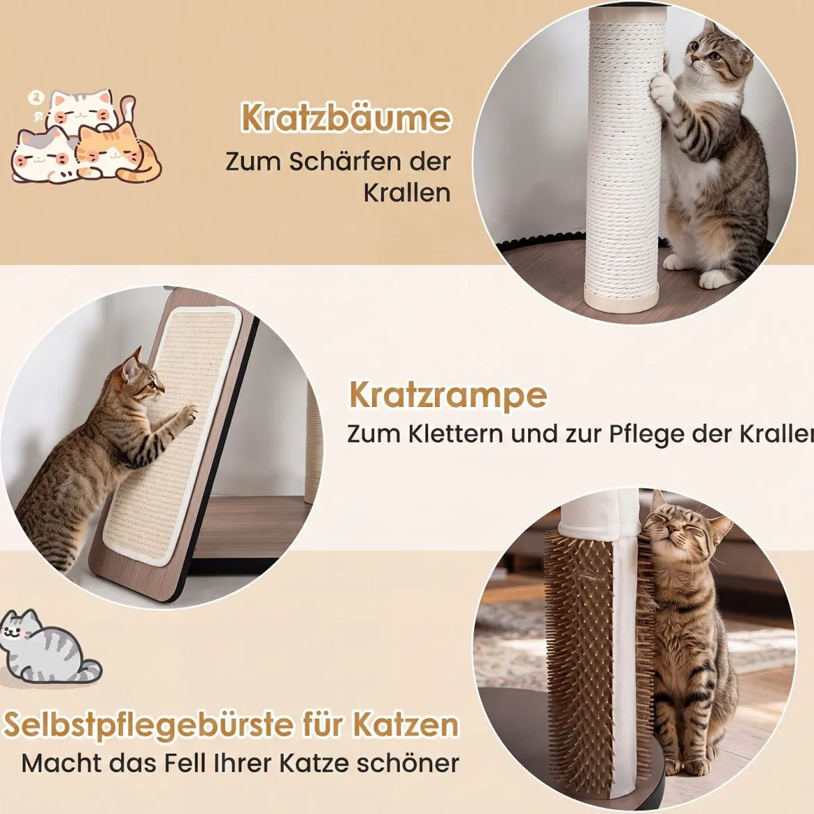 Kratzbaum 155 cm Hoch Vielseitiger Katzenbaum mit Kratzsäulen Weich Gepolsterter Höhle & 3 Plattformen