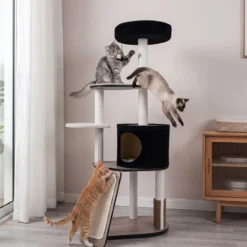 Kratzbaum 155 cm Hoch Vielseitiger Katzenbaum mit Kratzsäulen Weich Gepolsterter Höhle & 3 Plattformen