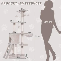 Kratzbaum 140 cm Katzenbaum mit Plattformen Katzenkratzbaum Katzen Katzenmöbel Kletterbaum Aktivitätsbaum Beige