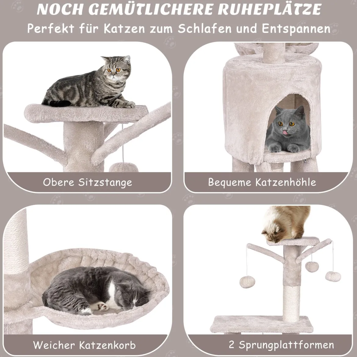 Kratzbaum 140 cm Katzenbaum mit Plattformen Katzenkratzbaum Katzen Katzenmöbel Kletterbaum Aktivitätsbaum Beige