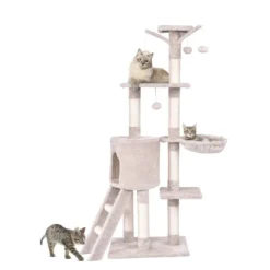 Kratzbaum 140 cm Katzenbaum mit Plattformen Katzenkratzbaum Katzen Katzenmöbel Kletterbaum Aktivitätsbaum Beige