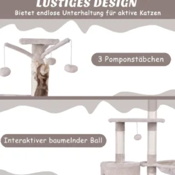 Kratzbaum 140 cm Katzenbaum mit Plattformen Katzenkratzbaum Katzen Katzenmöbel Kletterbaum Aktivitätsbaum Beige