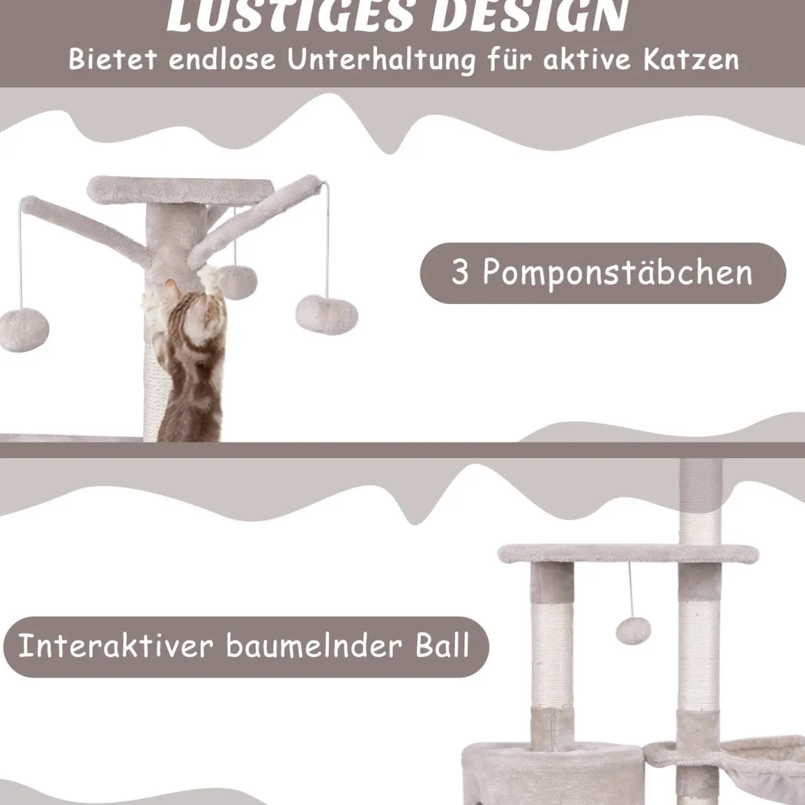 Kratzbaum 140 cm Katzenbaum mit Plattformen Katzenkratzbaum Katzen Katzenmöbel Kletterbaum Aktivitätsbaum Beige