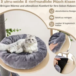 Kratzbaum deckenhoch 236-271 cm von Boden bis Decke Katzenmöbel Holz Grau
