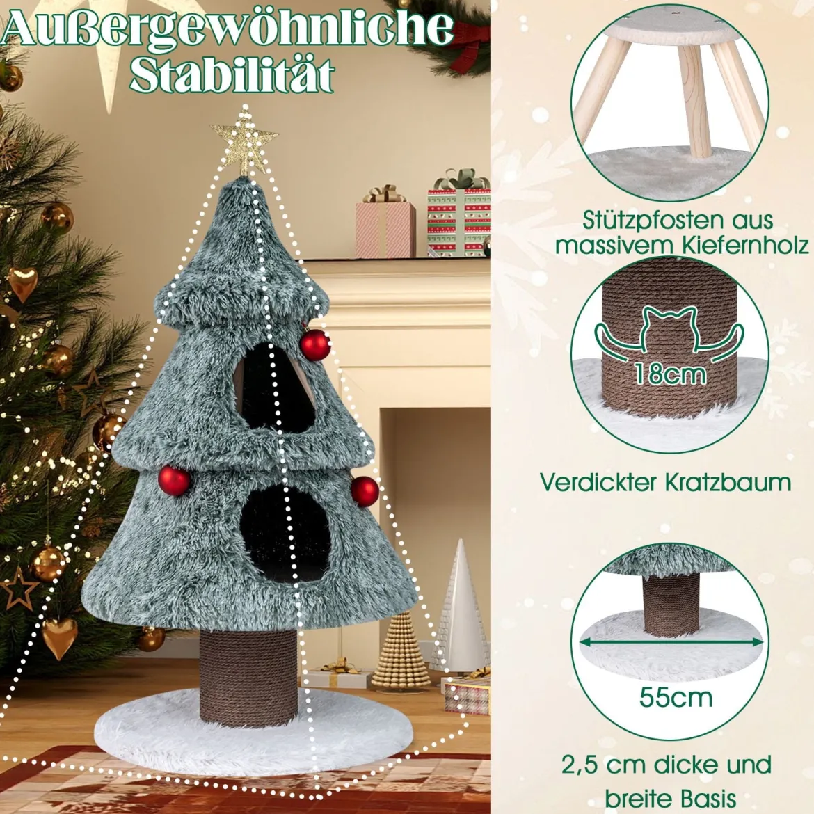 Kratzbaum für Weihnachten mit 2 Katzenhöhlen Katzenbaum Weihnachtsbaum Katzenkratzbaum
