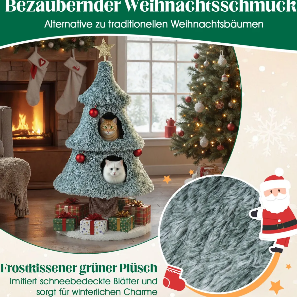 Kratzbaum für Weihnachten mit 2 Katzenhöhlen Katzenbaum Weihnachtsbaum Katzenkratzbaum
