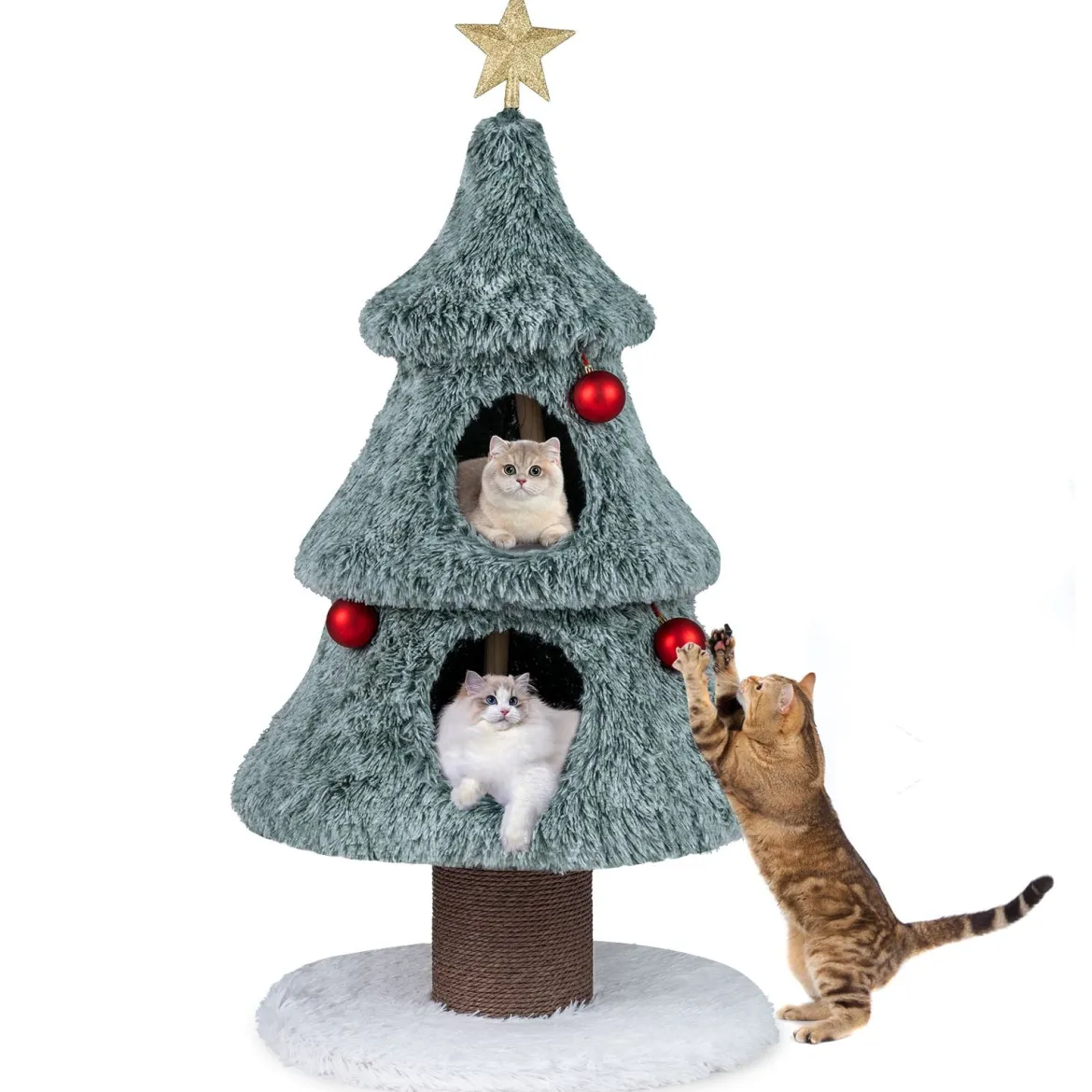 Kratzbaum für Weihnachten mit 2 Katzenhöhlen Katzenbaum Weihnachtsbaum Katzenkratzbaum