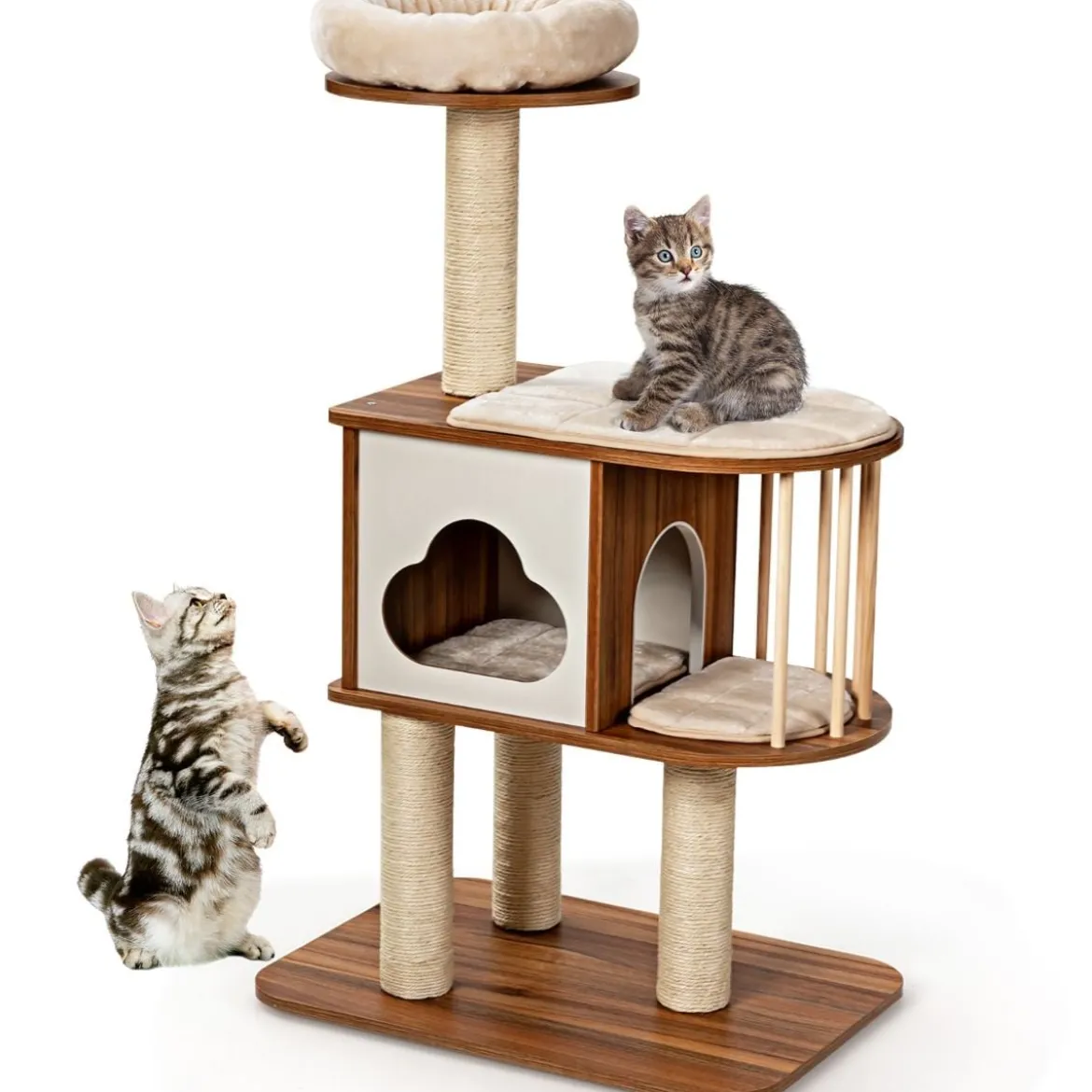 Kratzbaum Holz Katzenbaum Katze Höhle Kletterbaum mit waschbaren Kissen Katzenkratzbaum