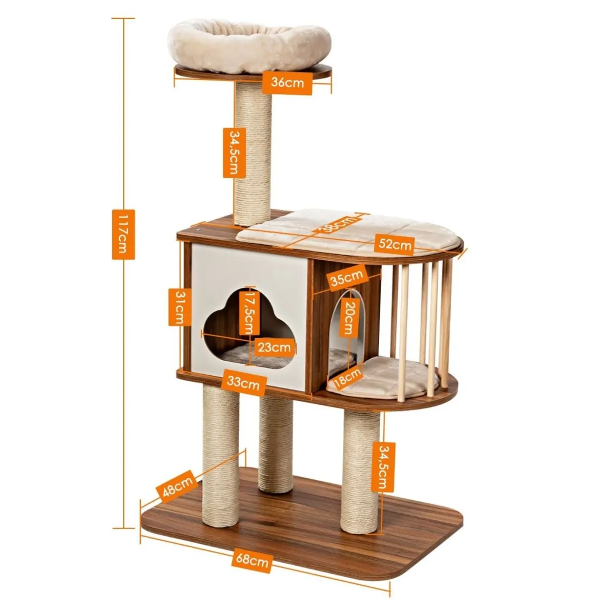 Kratzbaum Holz Katzenbaum Katze Höhle Kletterbaum mit waschbaren Kissen Katzenkratzbaum