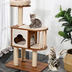 Kratzbaum Holz Katzenbaum Katze Höhle Kletterbaum mit waschbaren Kissen Katzenkratzbaum