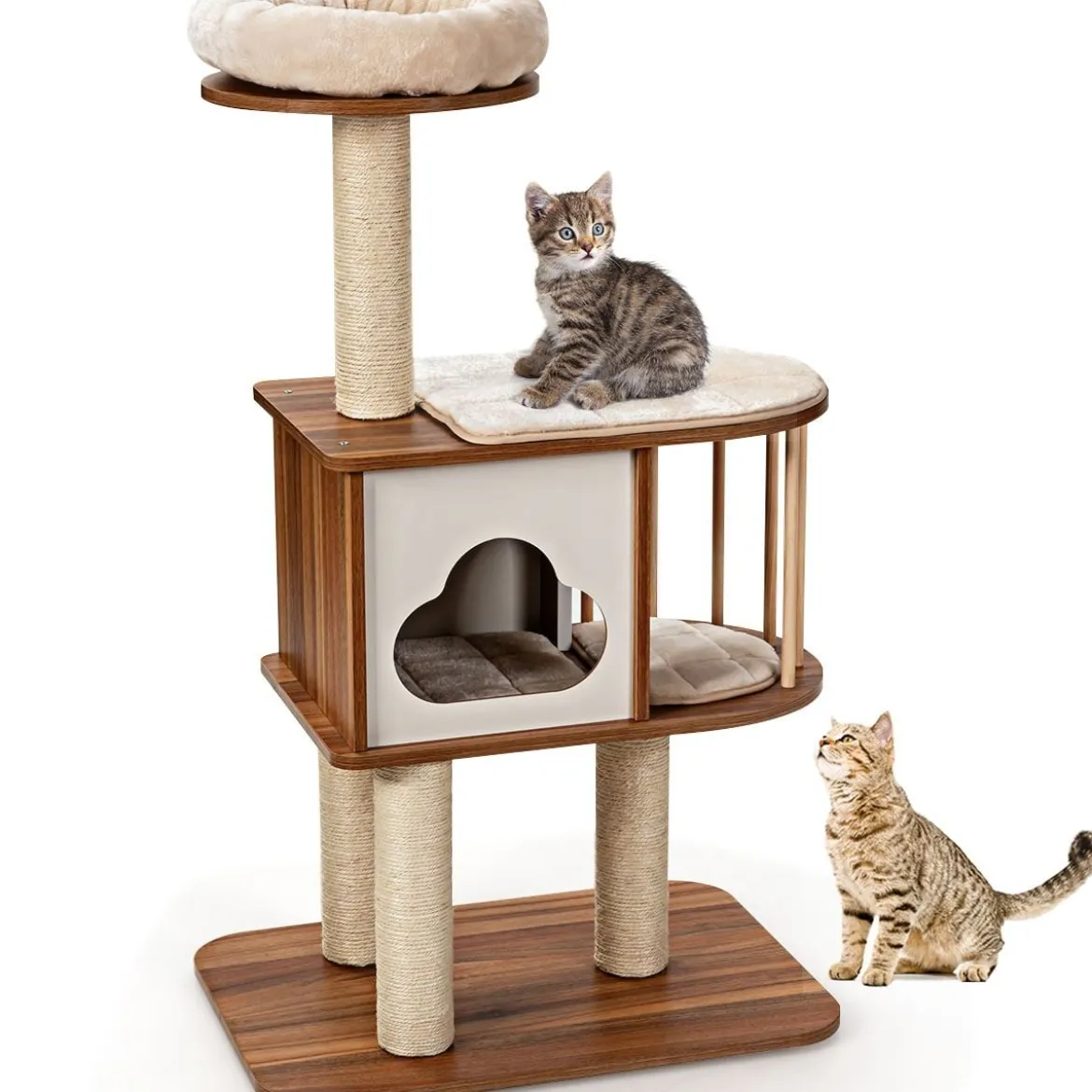 Kratzbaum Holz Katzenbaum Katze Höhle Kletterbaum mit waschbaren Kissen Katzenkratzbaum