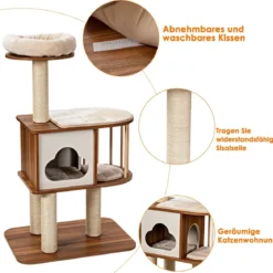 Kratzbaum Holz Katzenbaum Katze Höhle Kletterbaum mit waschbaren Kissen Katzenkratzbaum