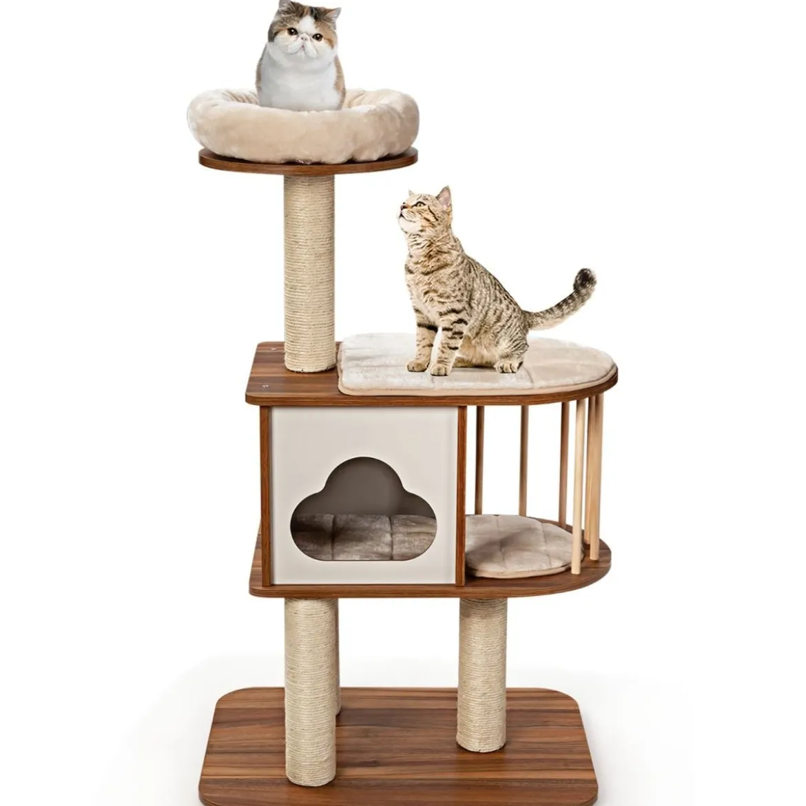 Kratzbaum Holz Katzenbaum Katze Höhle Kletterbaum mit waschbaren Kissen Katzenkratzbaum