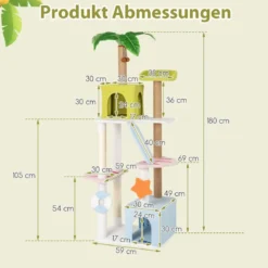 Kratzbaum im Strand-Design mit 2 Katzenhäusern & Aussichtsplattform Katzenturm Katzenbaum