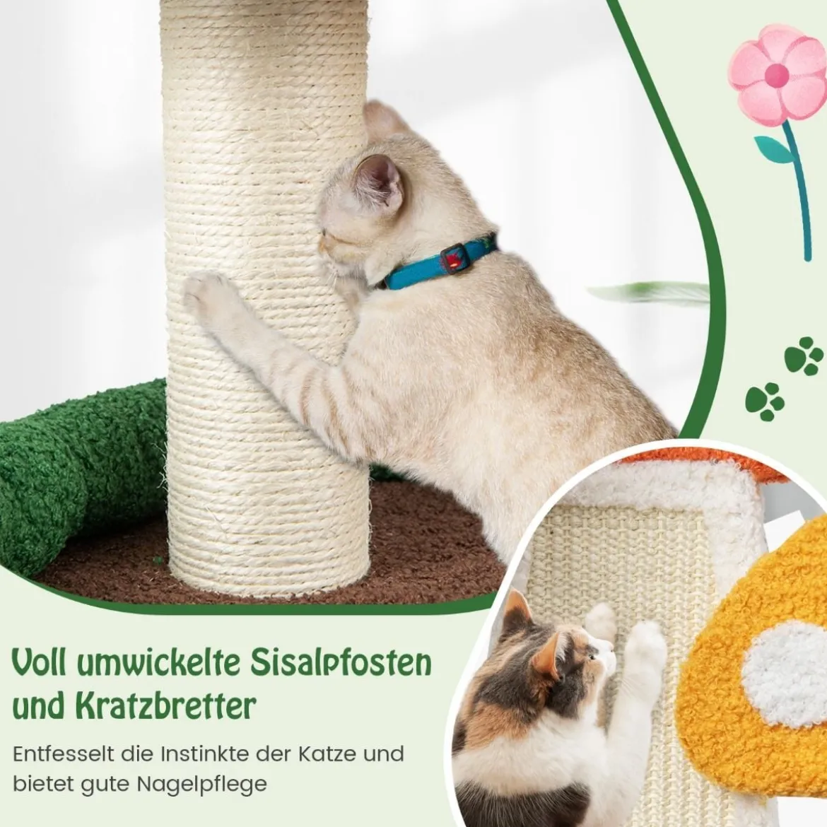Kratzbaum in Pilzoptik Katzenbaum mit Katzenhöhle & Sisal-Kratzbrett & Spielball 59 x 48 x 102 cm