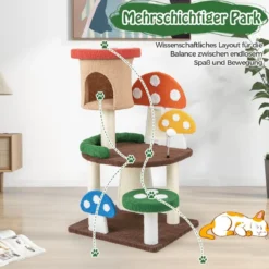 Kratzbaum in Pilzoptik Katzenbaum mit Katzenhöhle & Sisal-Kratzbrett & Spielball 59 x 48 x 102 cm