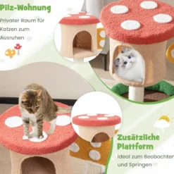 Kratzbaum in Pilzoptik Katzenbaum mit Katzenhöhle & Sisal-Kratzbrett & große Basis & Spielball 60 x 49 x 59 cm