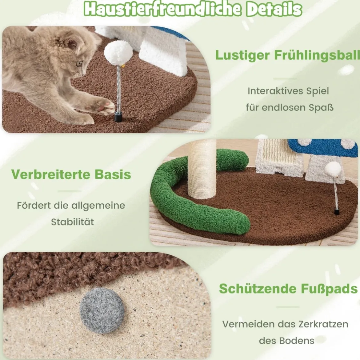 Kratzbaum in Pilzoptik Katzenbaum mit Katzenhöhle & Sisal-Kratzbrett & große Basis & Spielball 60 x 49 x 59 cm