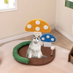Kratzbaum in Pilzoptik mit Katzenbett & Sisal-Kratzbrett & Federball & Kopfstütze Katzenbaum