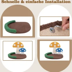 Kratzbaum in Pilzoptik mit Katzenbett & Sisal-Kratzbrett & Federball & Kopfstütze Katzenbaum