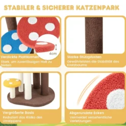 Kratzbaum in Pilzoptik 5-stöckiger Katzenbaum mit 3 Sisalpfosten Kletterbaum klein aus Teddystoff 60 x 65 x 94 cm Bunt