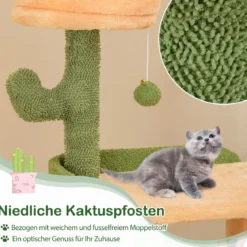 Kratzbaum Kaktus 160cm Katzenbaum mit Katzenhöhle Katzenkratzbaum Spielbaum Holz