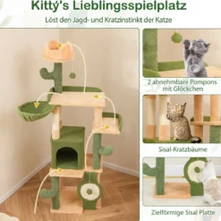 Kratzbaum Kaktus 160cm Katzenbaum mit Katzenhöhle Katzenkratzbaum Spielbaum Holz