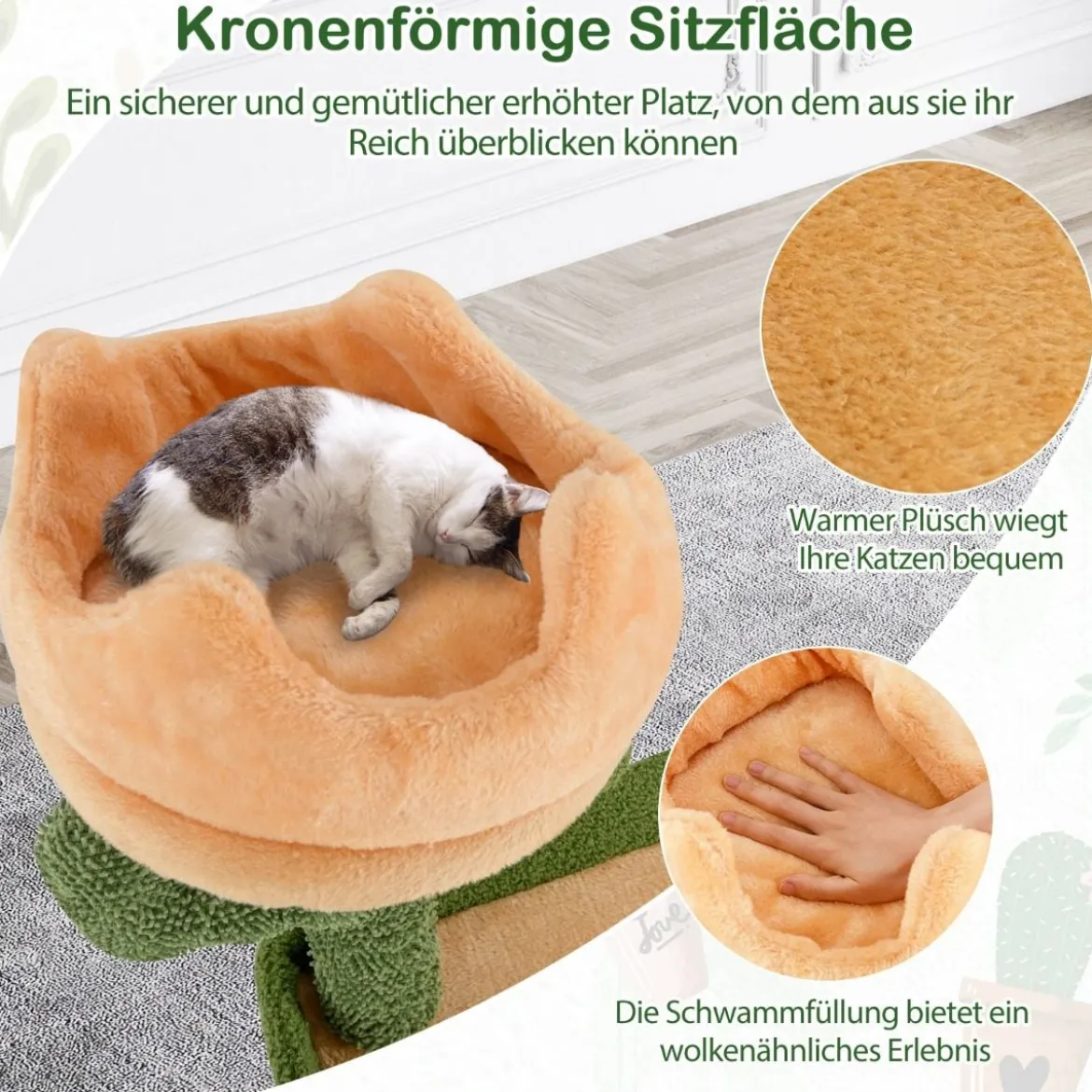 Kratzbaum Kaktus 160cm Katzenbaum mit Katzenhöhle Katzenkratzbaum Spielbaum Holz