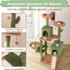 Kratzbaum Kaktus Katzenbaum mit Plattformen Spielzeug Sisalpfosten Grün+Braun (160cm hoch)