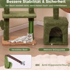 Kratzbaum Kaktus Katzenbaum mit Plattformen Hängematte Katzenhöhle Grün+Braun (81cm hoch)