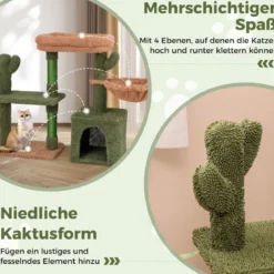 Kratzbaum Kaktus Katzenbaum mit Plattformen Hängematte Katzenhöhle Grün+Braun (81cm hoch)