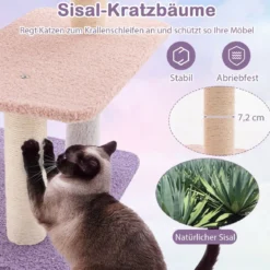 Kratzbaum Katzenbaum mit Katzenhöhle & Hängematte & Spielzeug Lila+Rosa 59 x 49 x 140 cm