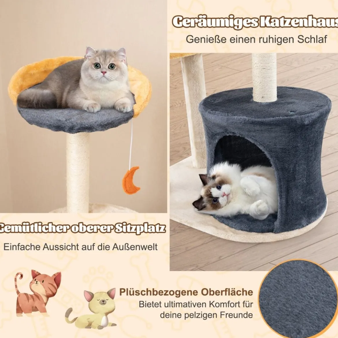 Kratzbaum Katzenbaum mit Katzenhöhle & Plüschsitzfläche & Spielzeug & Spielzeug & Platformen 60 x 41 x 128 cm