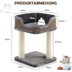 Kratzbaum Katzenbaum-Spielzentrum mit Plüsch Ausgelegter Natursisalturm Grau